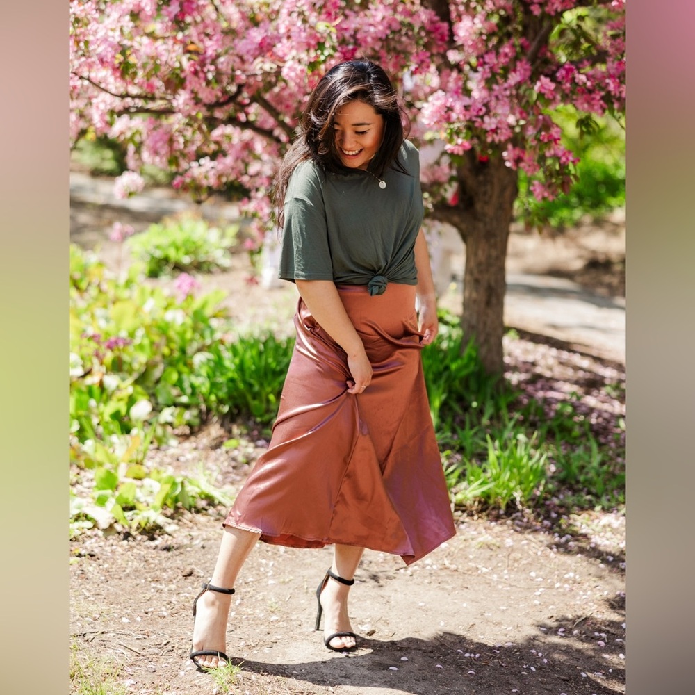 NWT Mauve Satin Pink Slip Skirt Midi-length | Sunday Sparks Clothing Co. - Picture 2 of 3